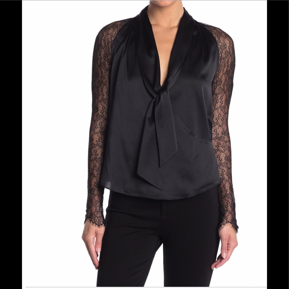 Jonathan Simkhai Tie Neck Long Sleeve Lace Blouse